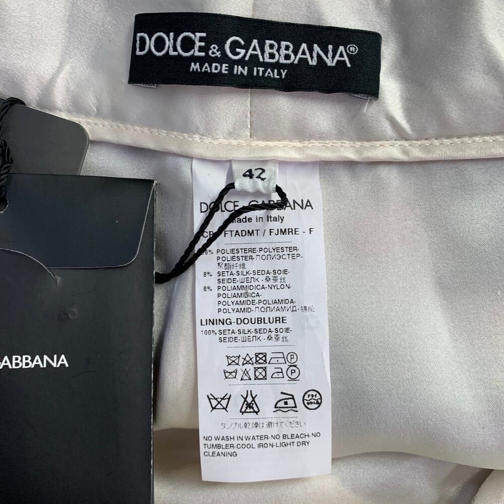 DOLCE & GABBANA Size 6 White Pink Jacquard Floral Capri Dress Pants - Picture 5 of 5